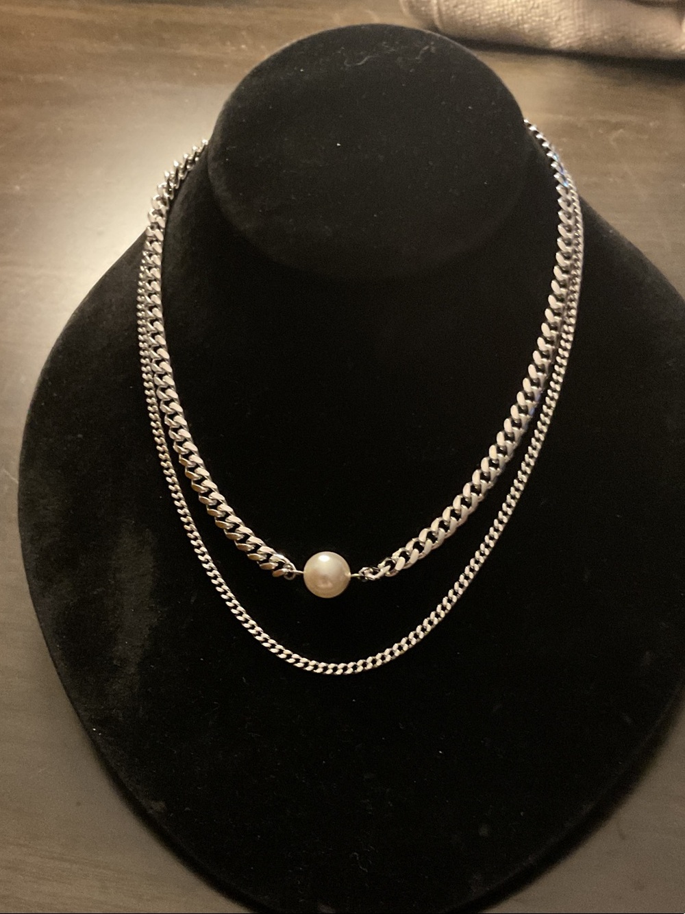 Touchstone Crystal Like A Boss Silver-Tone Double Chain Necklace with Pearl
